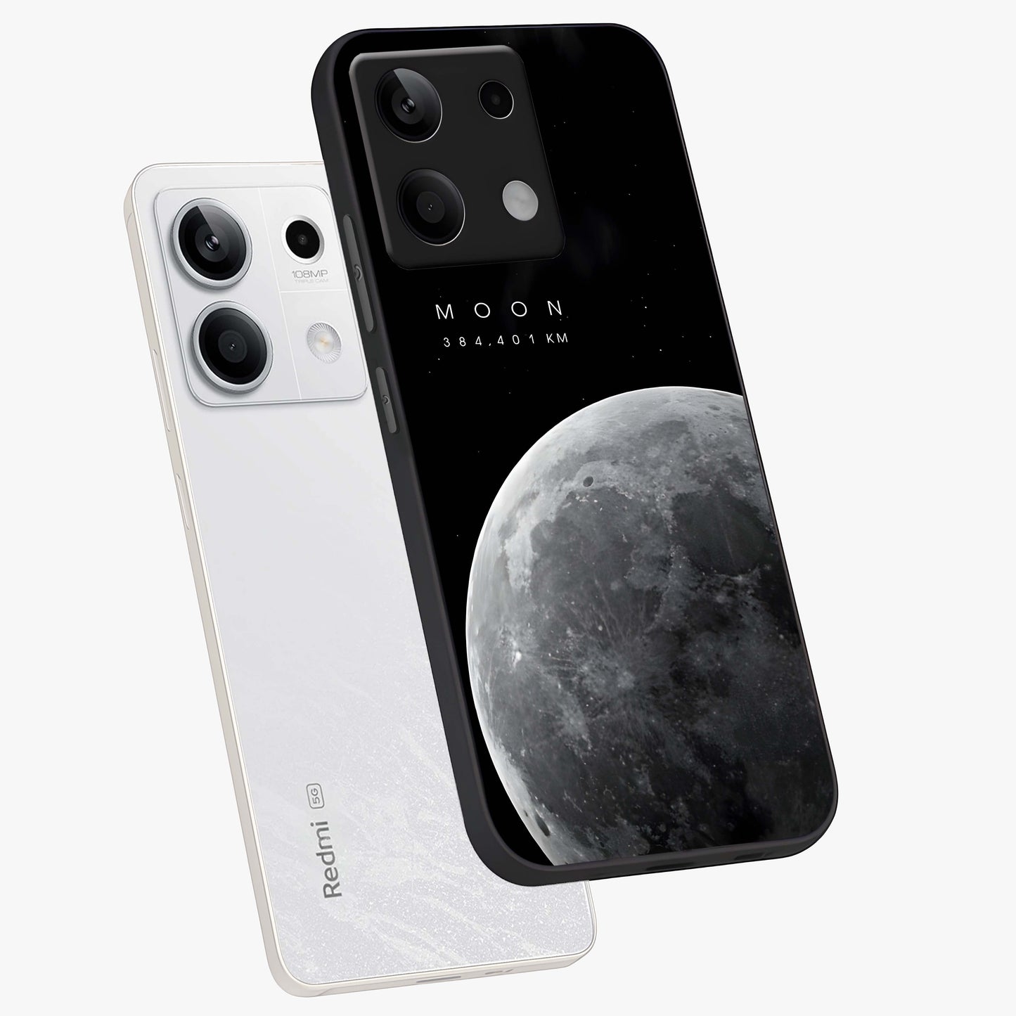 Cosmic Moon Glow Glass Case displayed in angled mockup highlighting celestial moon design with cosmic aesthetic theme.