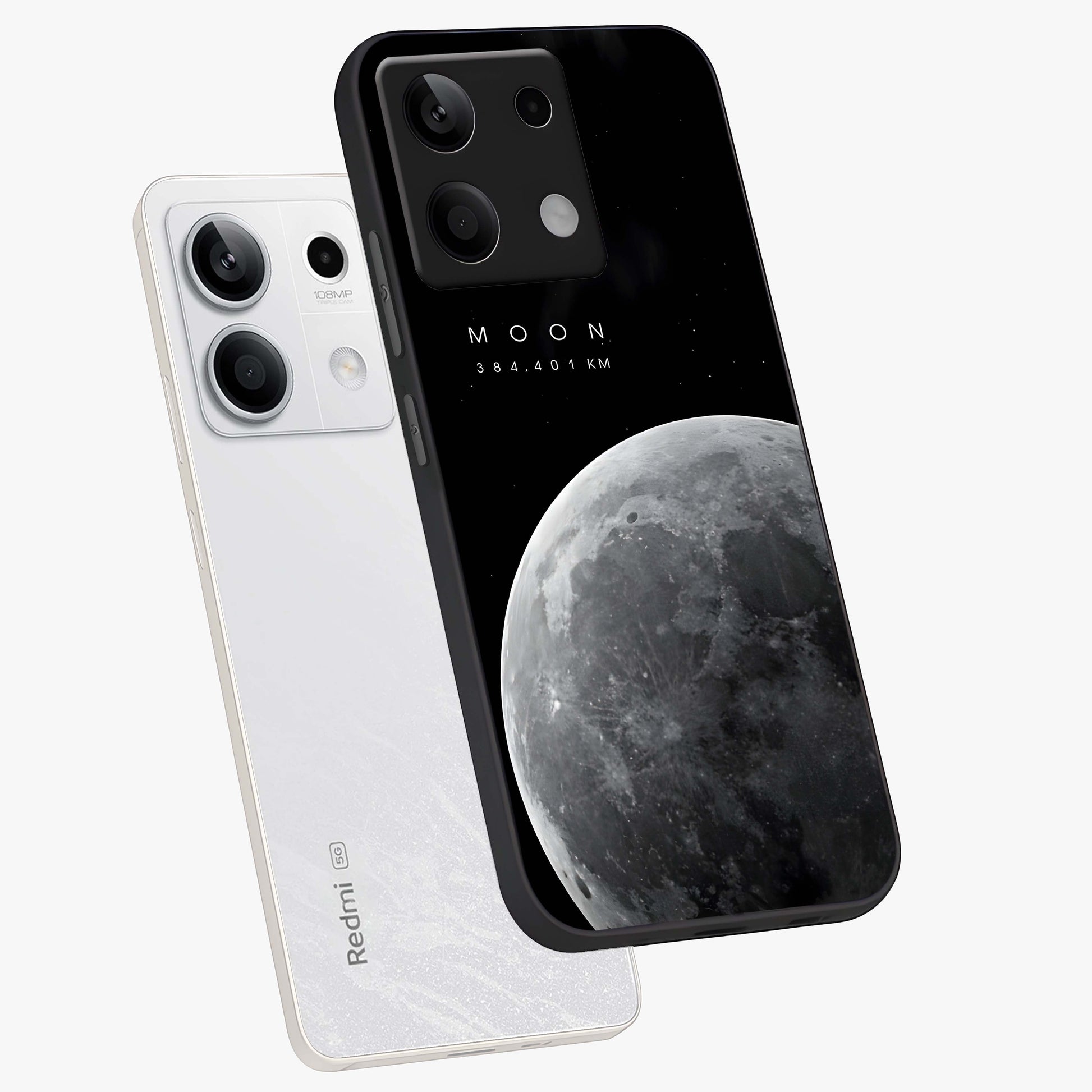 Cosmic Moon Glow Glass Case displayed in angled mockup highlighting celestial moon design with cosmic aesthetic theme.