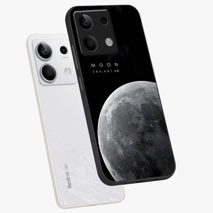 Cosmic Moon Glow Glass Case displayed in angled mockup highlighting celestial moon design with cosmic aesthetic theme.