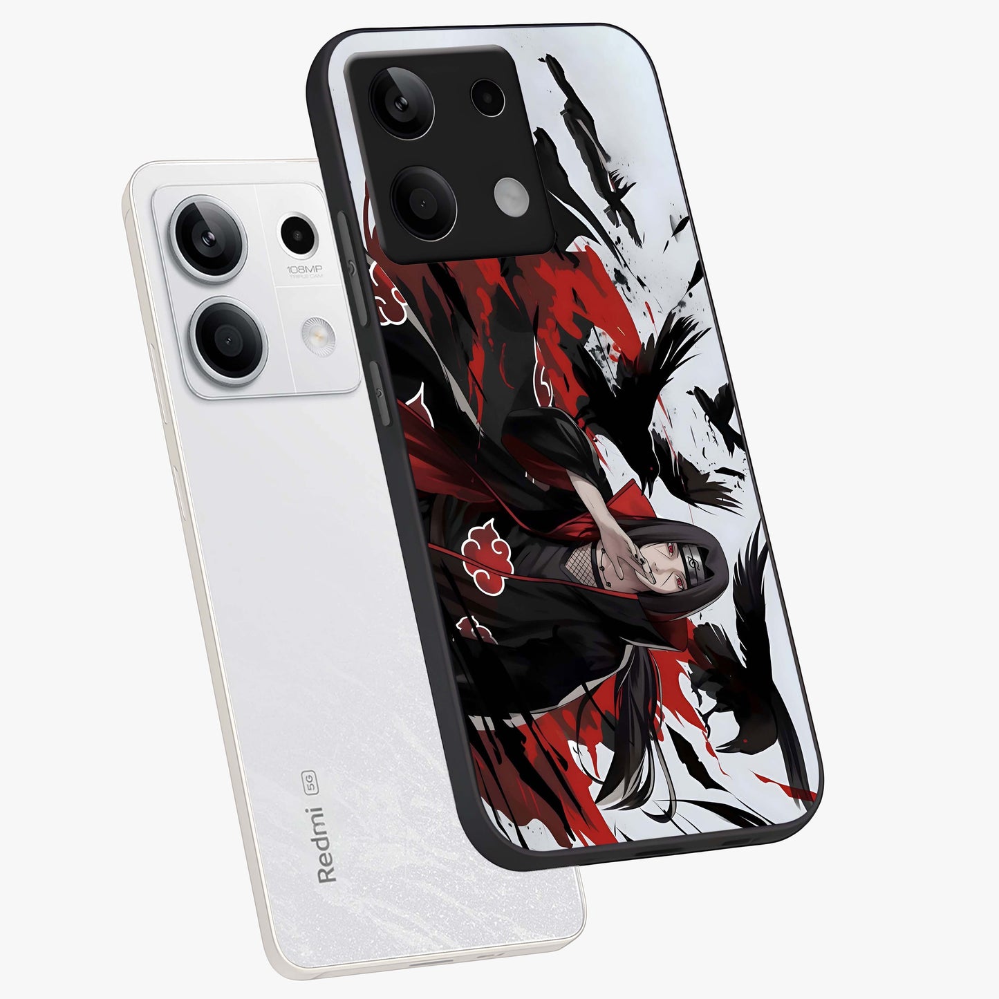 Crimson Crow Illusion Glass Case displayed in angled mockup highlighting mysterious crow graphic with dark aesthetic style.