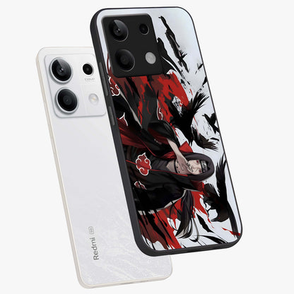 Crimson Crow Illusion Glass Case displayed in angled mockup highlighting mysterious crow graphic with dark aesthetic style.