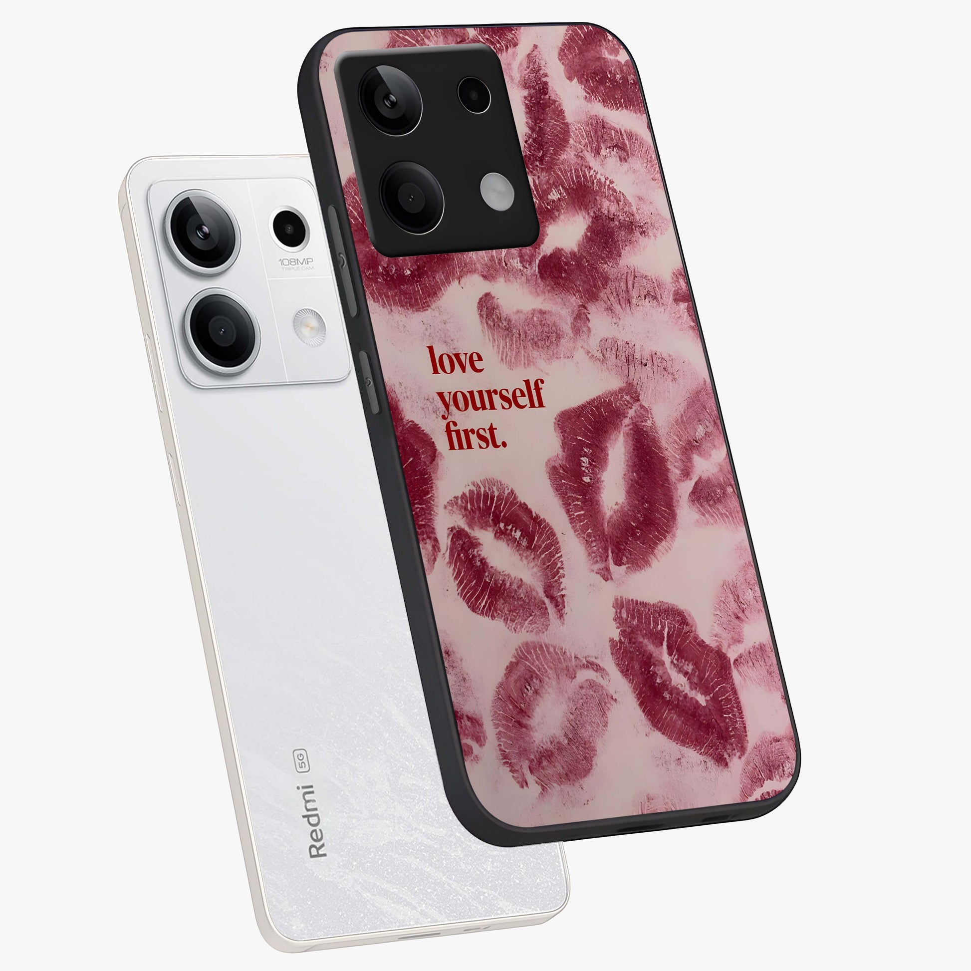 Crimson Kiss Love Glass Case displayed in angled mockup highlighting bold love inspired design with modern aesthetic style.
