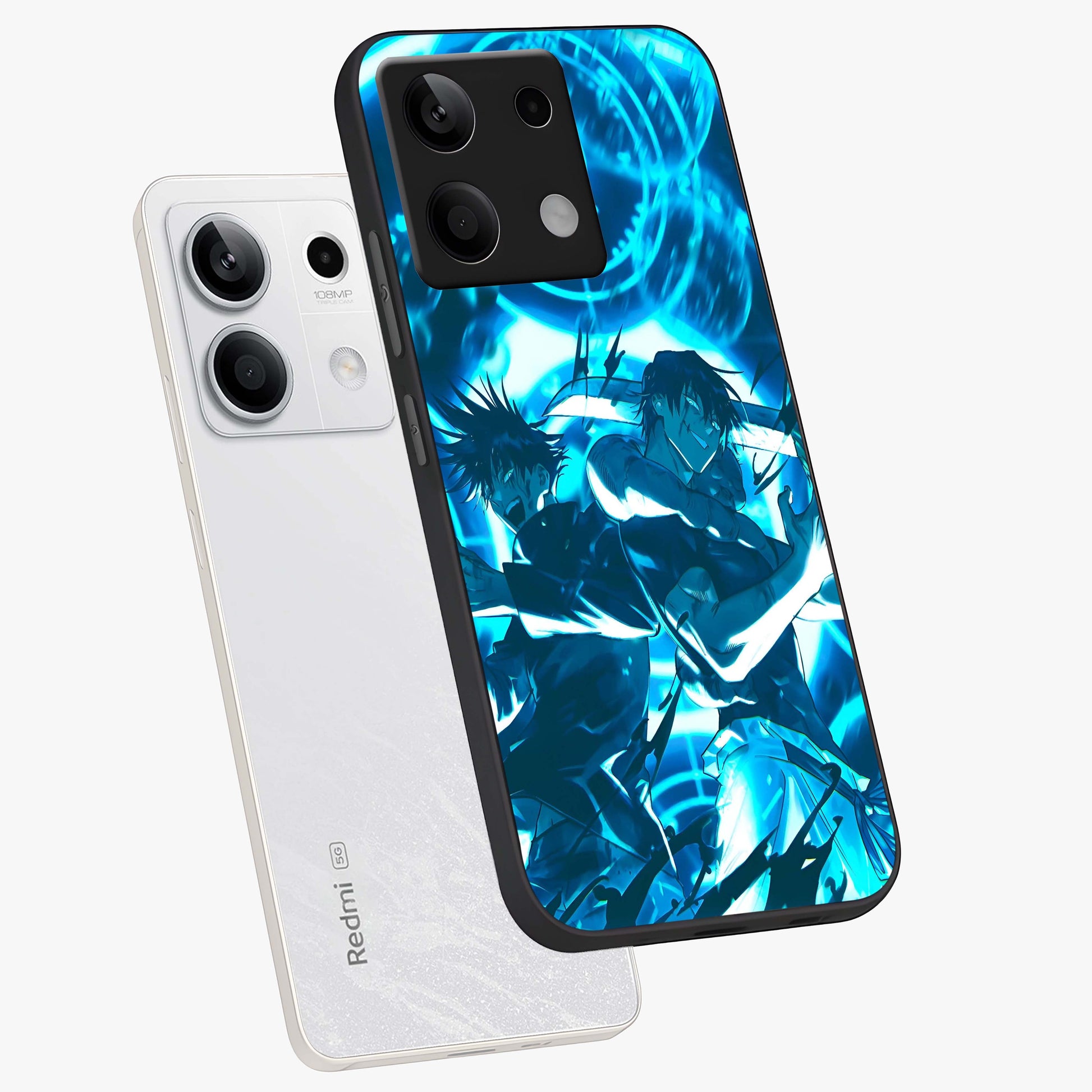 Cursed Energy Clash Glass Case displayed in angled mockup highlighting powerful battle inspired graphic with anime style aesthetic.