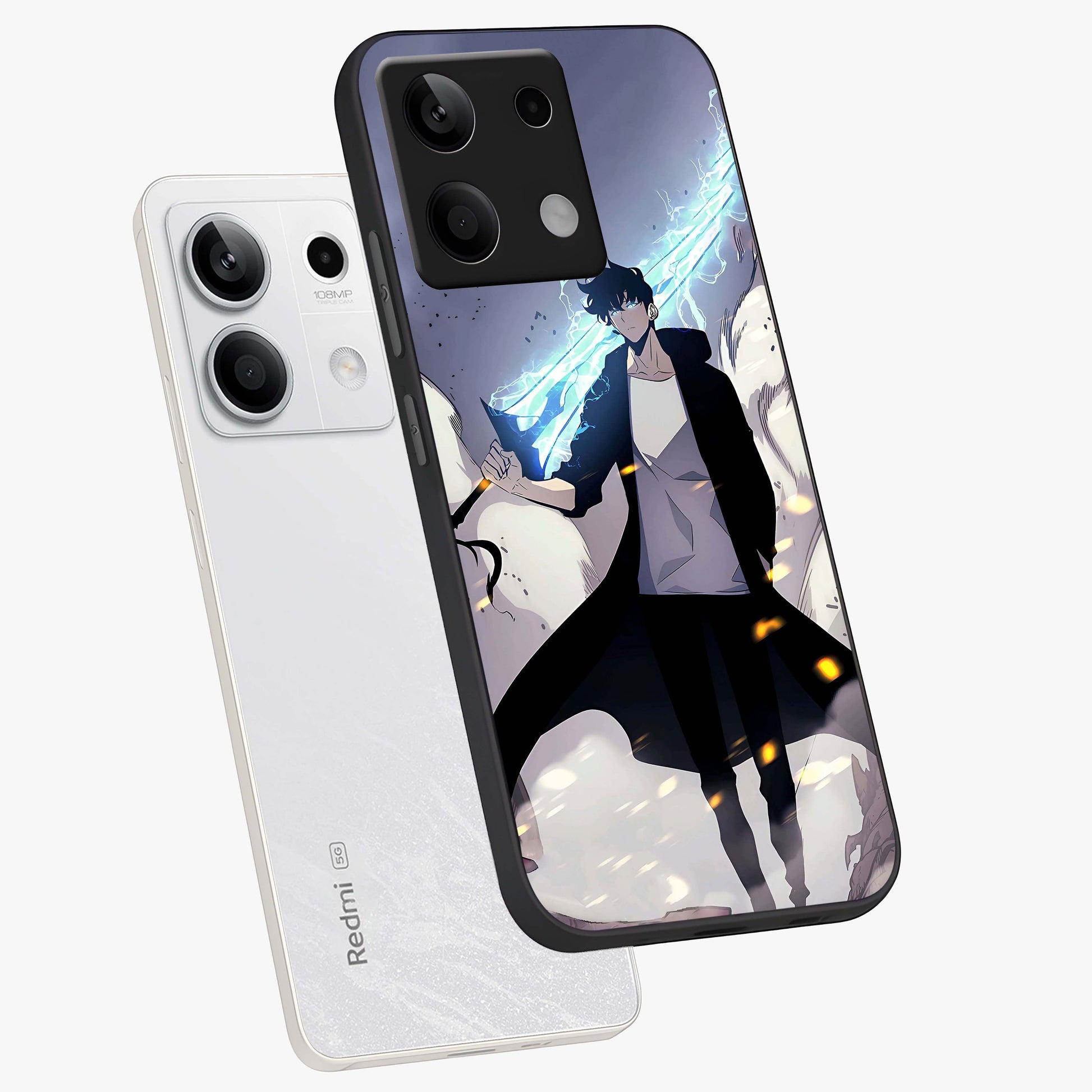 Dark Lightning Anime Warrior Glass Case displayed in angled mockup highlighting powerful lightning themed anime illustration.