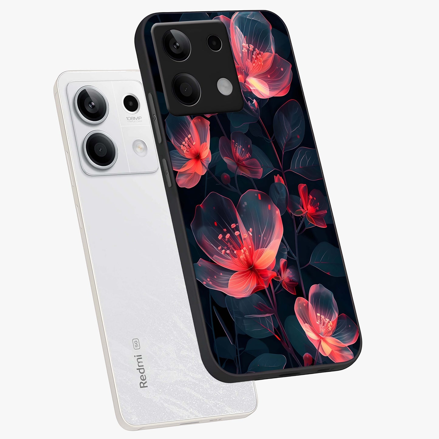 Dark Shade of Flower Glass Case displayed in angled mockup highlighting moody floral illustration with aesthetic dark tones.