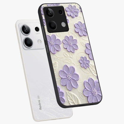 Floral Wall Art With Purple Flowers Glass Case displayed in angled mockup highlighting vibrant purple floral illustration with artistic aesthetic.