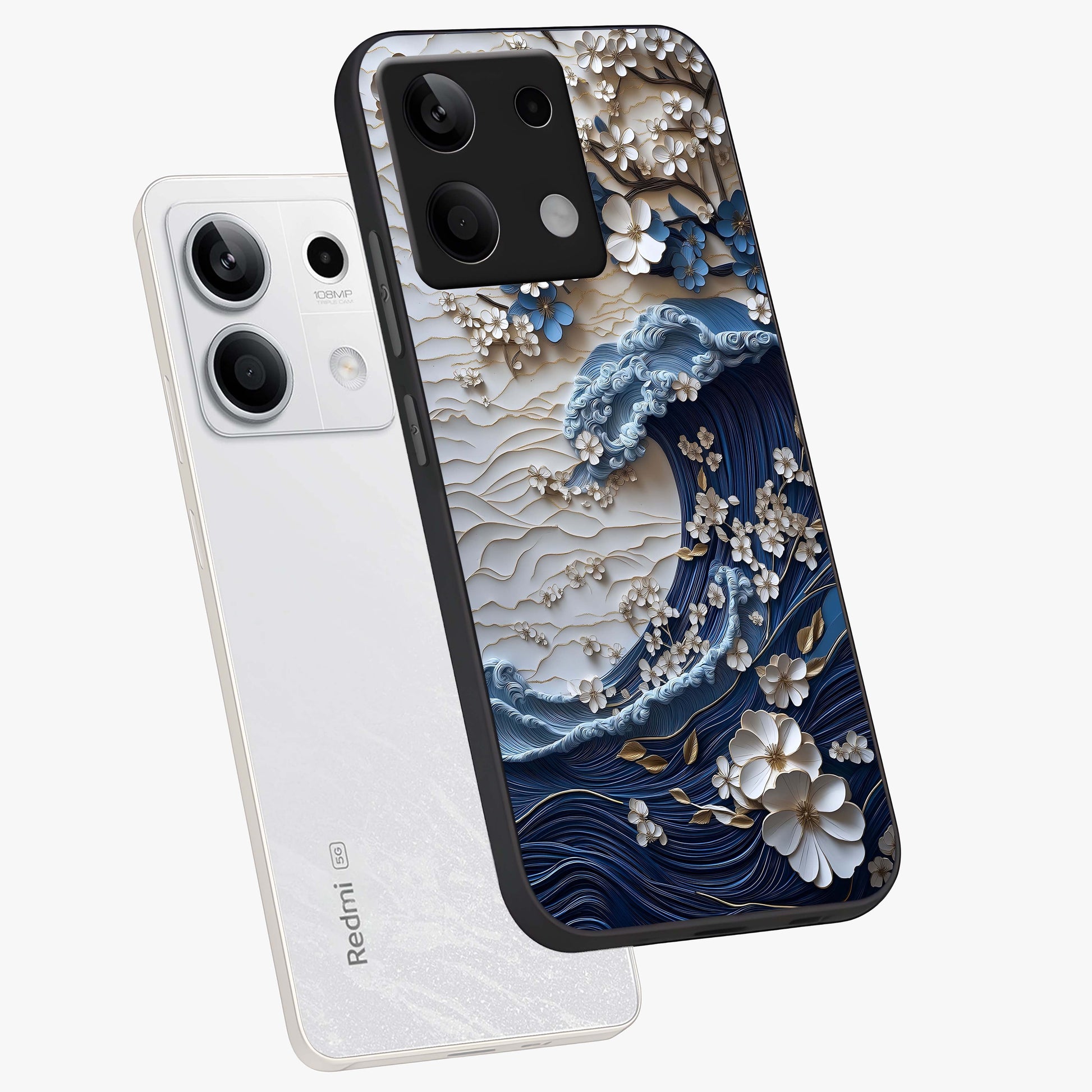 Floral Wave Origami Glass Case displayed in angled mockup highlighting geometric origami flower design with modern aesthetic style.