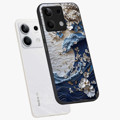 Floral Wave Origami Glass Case displayed in angled mockup highlighting geometric origami flower design with modern aesthetic style.
