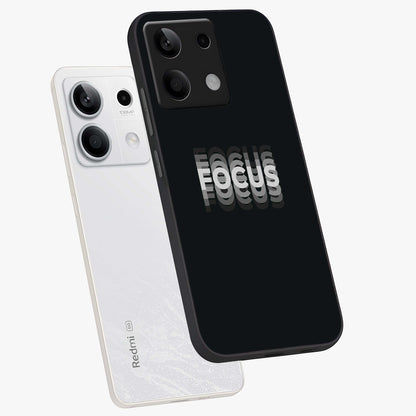 Focus Mode On Glass Case displayed in angled mockup highlighting clean minimal text artwork with modern aesthetic style.