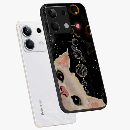 Galactic Cat Glass Case displayed in angled mockup highlighting celestial feline illustration with galaxy aesthetic style.