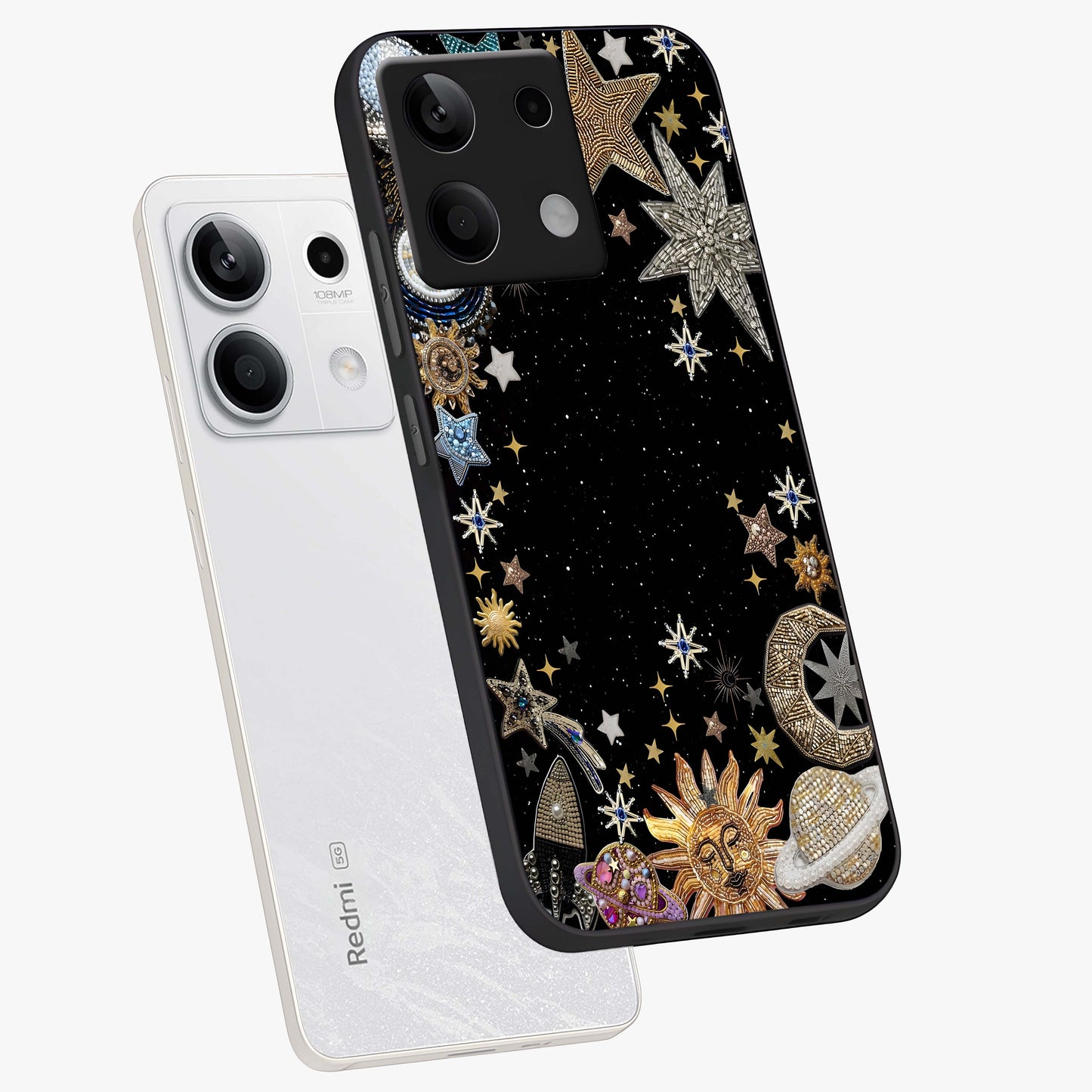 Galactic Jewel Stars Glass Case displayed in angled mockup highlighting shining celestial star design with cosmic aesthetic style.