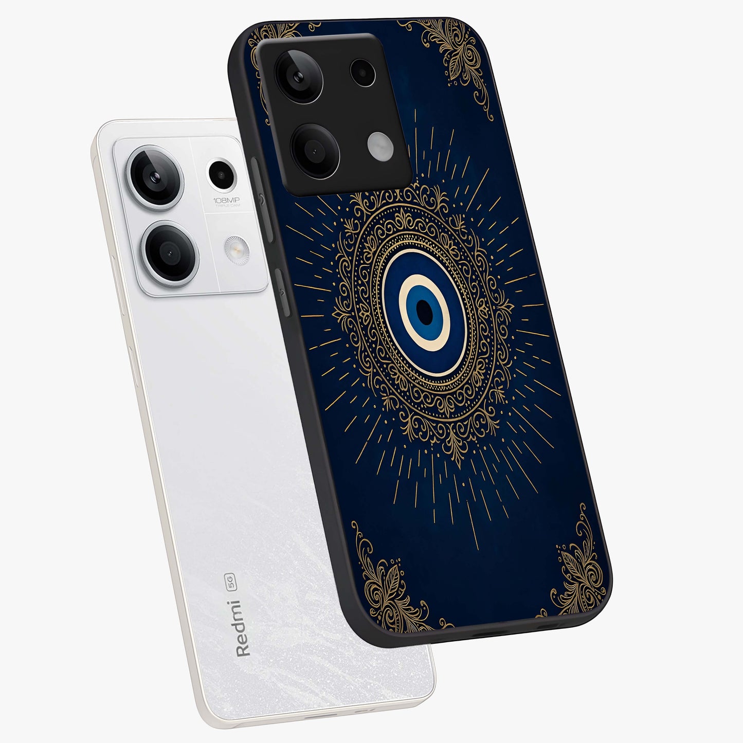 Golden Celestial Charm Glass Case displayed in angled mockup highlighting sparkling cosmic charm design with celestial aesthetic.