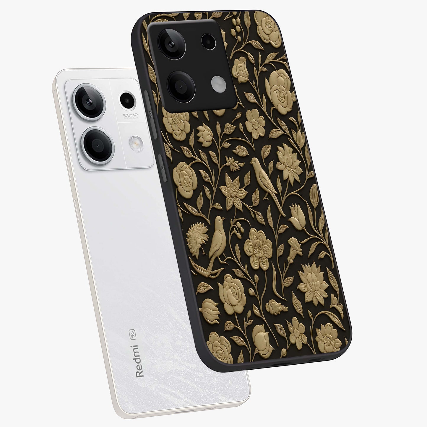 Golden Evil Eye Mandala Glass Case displayed in angled mockup highlighting protective evil eye symbol with golden mandala design.