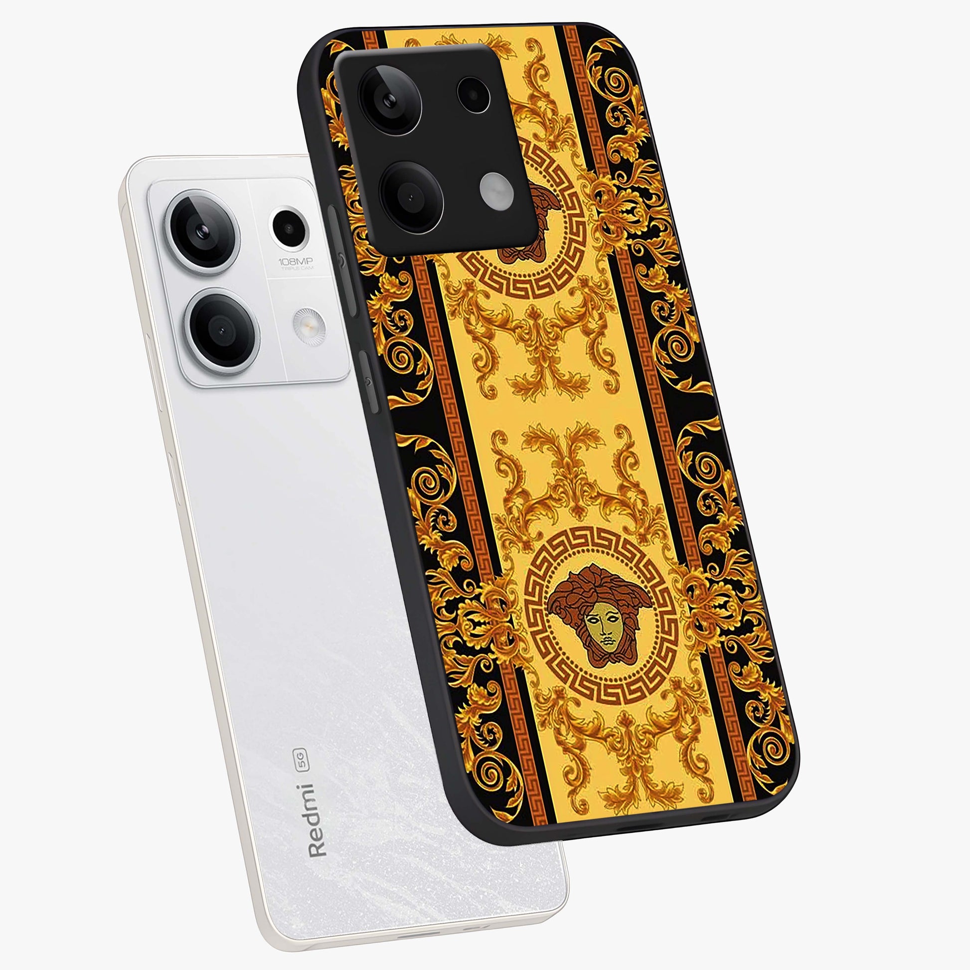 Golden Lotus Glow Glass Case displayed in angled mockup highlighting radiant lotus illustration with spiritual aesthetic.