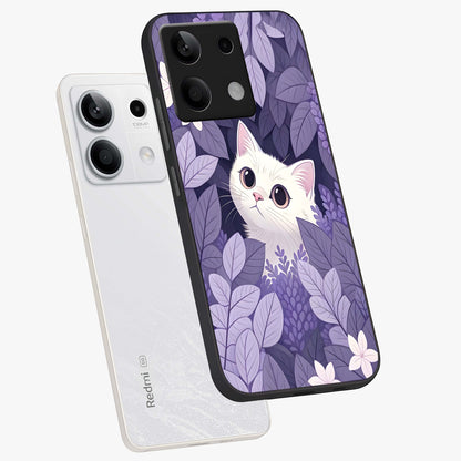 Lilac Hide Peek Cat Glass Case displayed in angled mockup highlighting playful feline illustration with lilac aesthetic design.