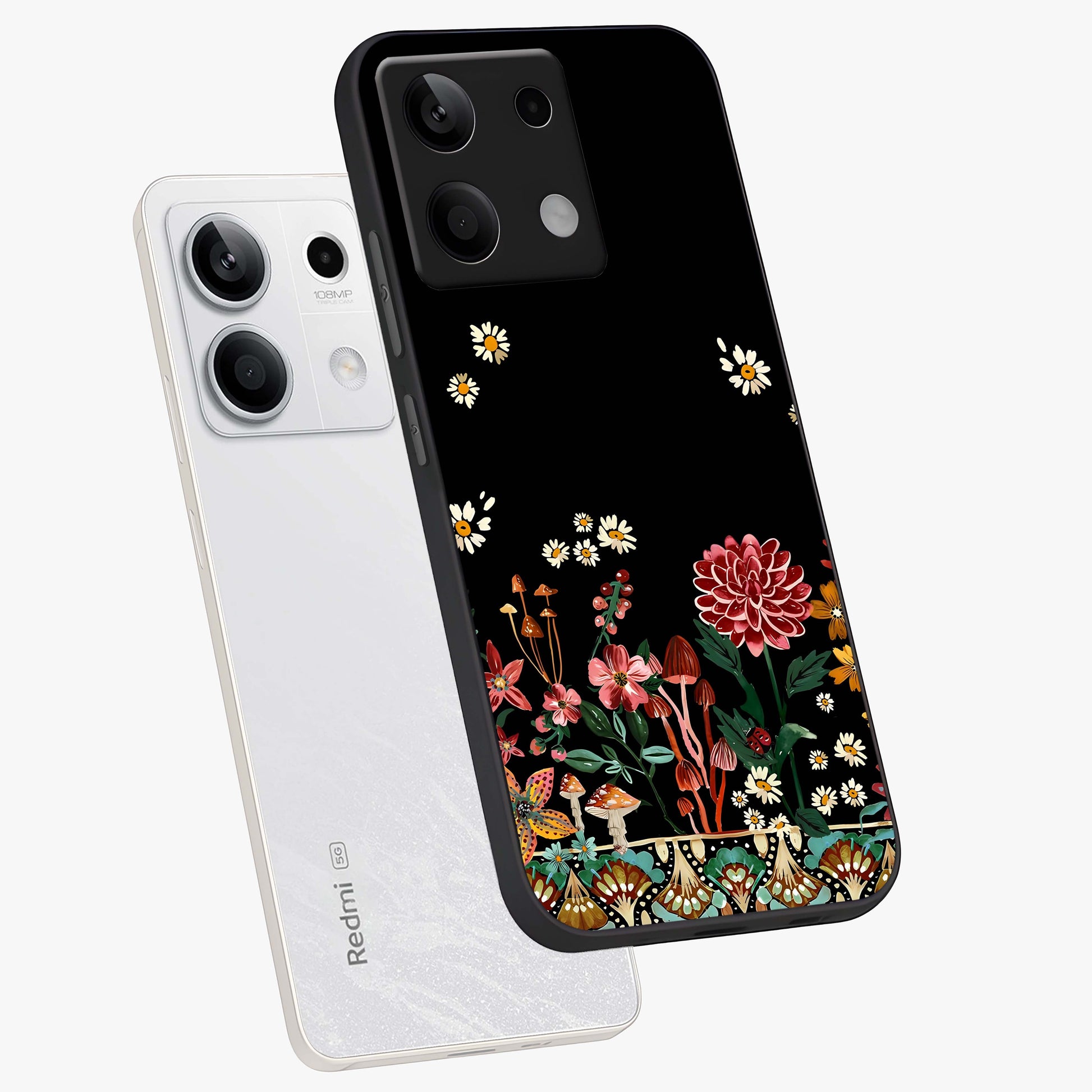 Midnight Bloom Pattern Glass Case displayed in angled mockup highlighting elegant flower design with midnight aesthetic style.