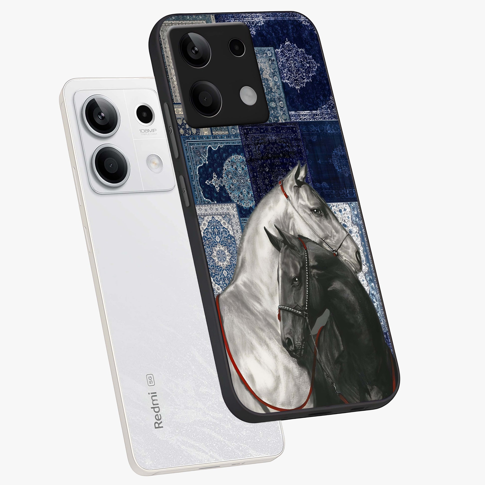 Midnight Stallion Blues Glass Case displayed in angled mockup highlighting powerful stallion illustration with deep midnight tones.