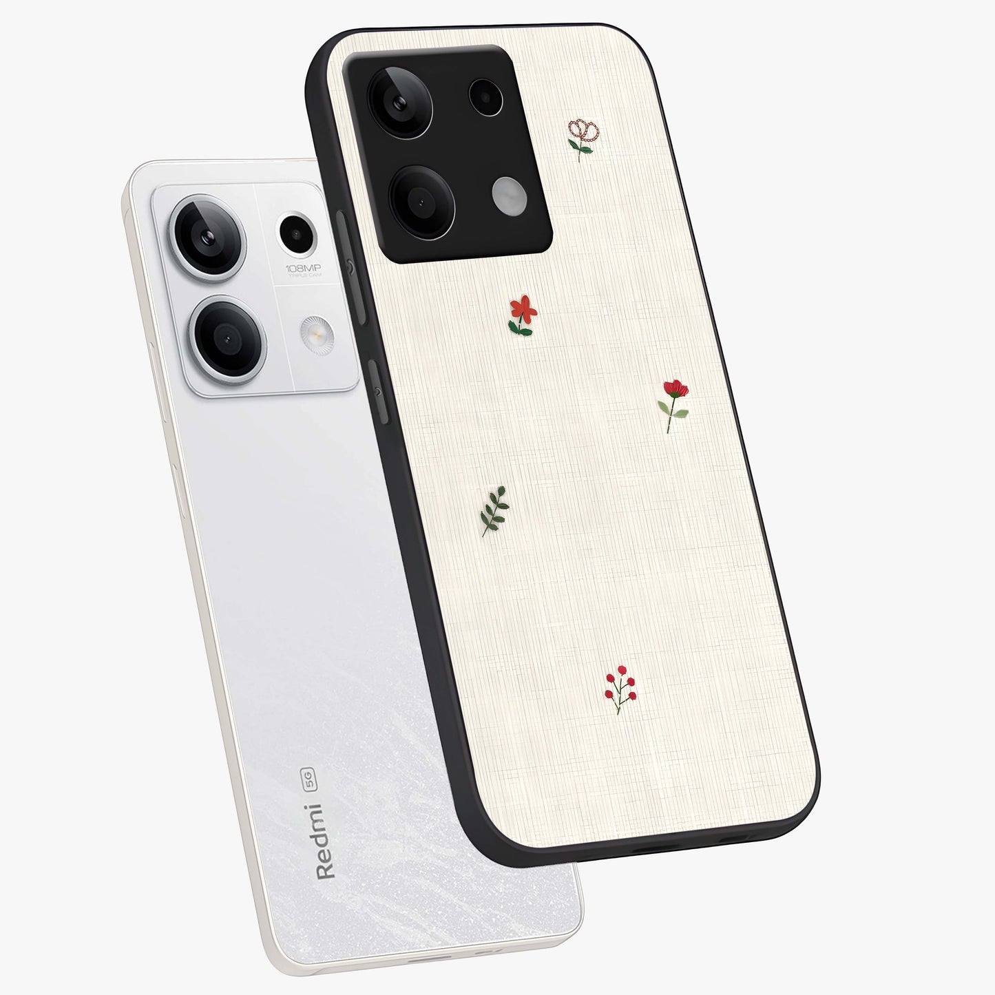 Minimalistic Blue With White Flower Pattern Glass Case displayed in angled mockup highlighting simple floral design with minimal aesthetic.
