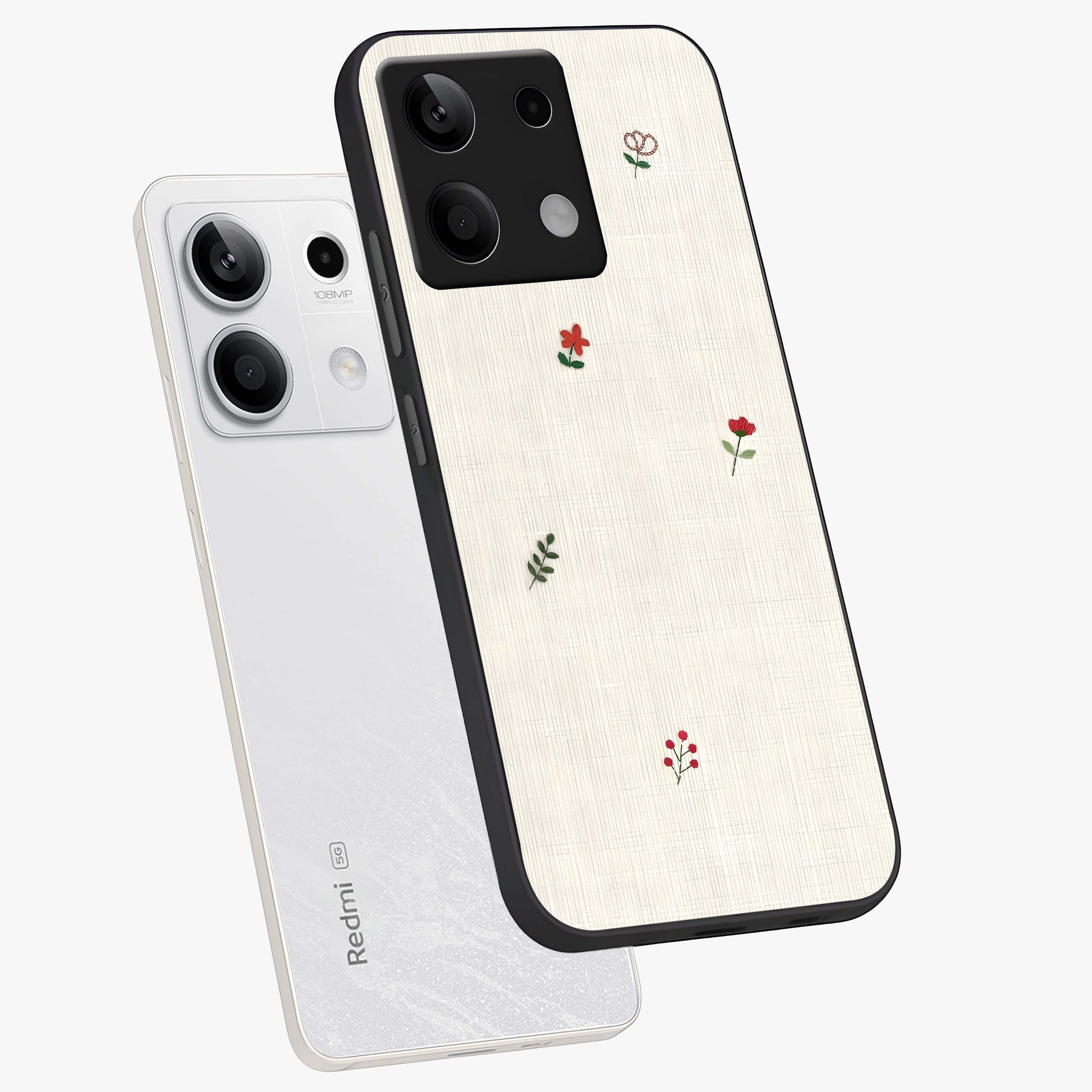 Minimalistic Blue With White Flower Pattern Glass Case displayed in angled mockup highlighting simple floral design with minimal aesthetic.