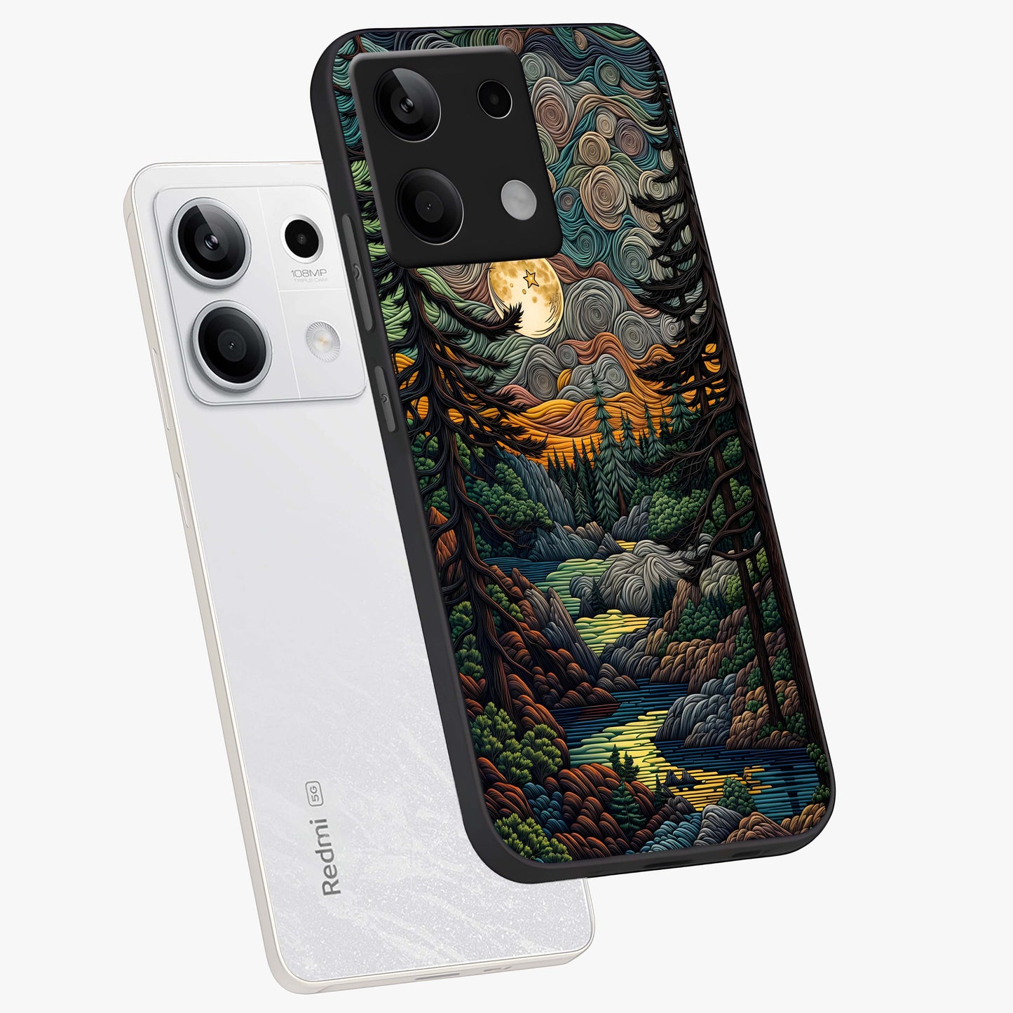 Moonlight Forest Dream Glass Case displayed in angled mockup highlighting dreamy forest design with glowing moon aesthetic.