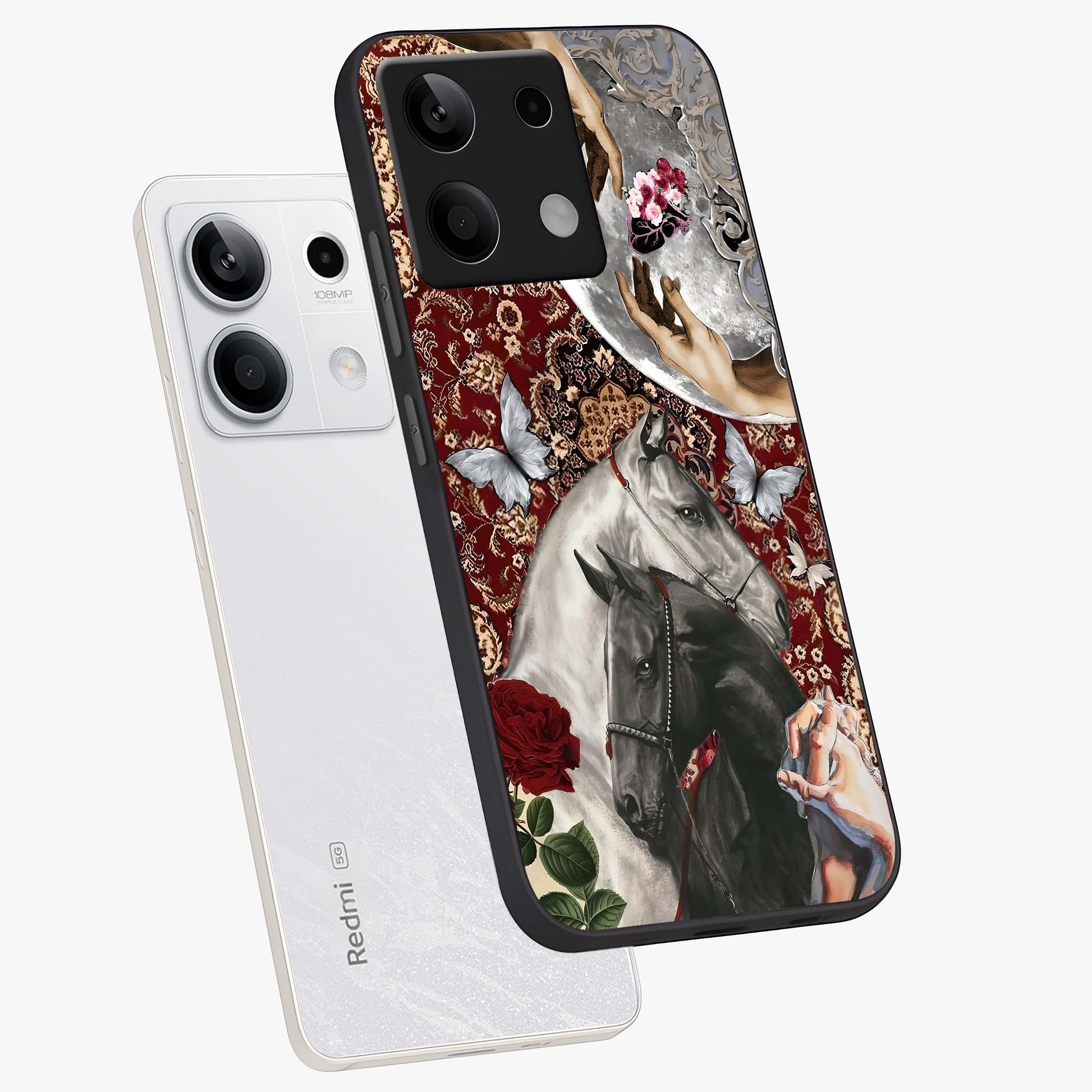Moonlit Royal Stallion Glass Case displayed in angled mockup highlighting powerful stallion illustration with royal night aesthetic.