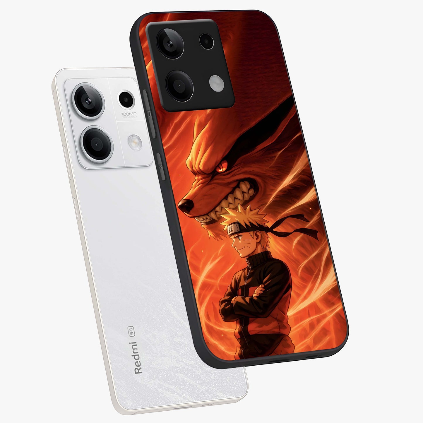 Nine Tails Legacy Glass Case displayed in angled mockup highlighting dynamic anime beast illustration with bold mystical aesthetic.