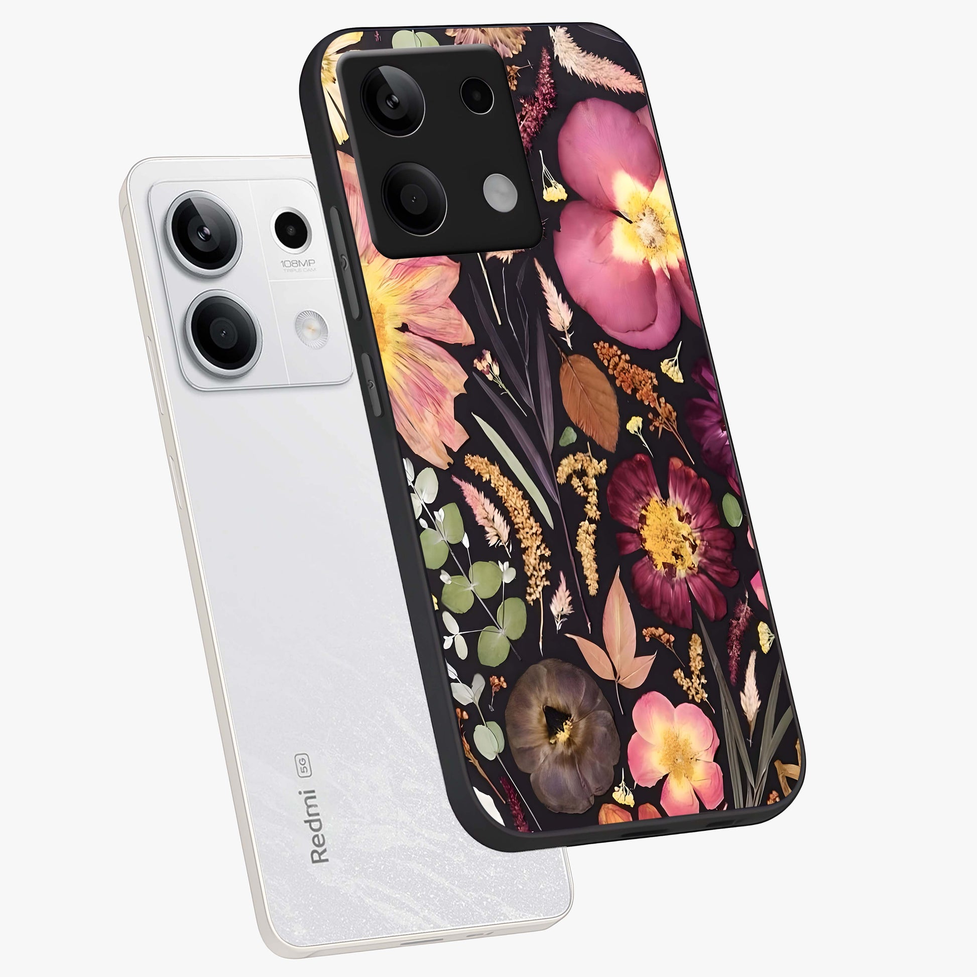 Petal Dream Tapestry Glass Case displayed in angled mockup highlighting decorative petal pattern with elegant botanical aesthetic.