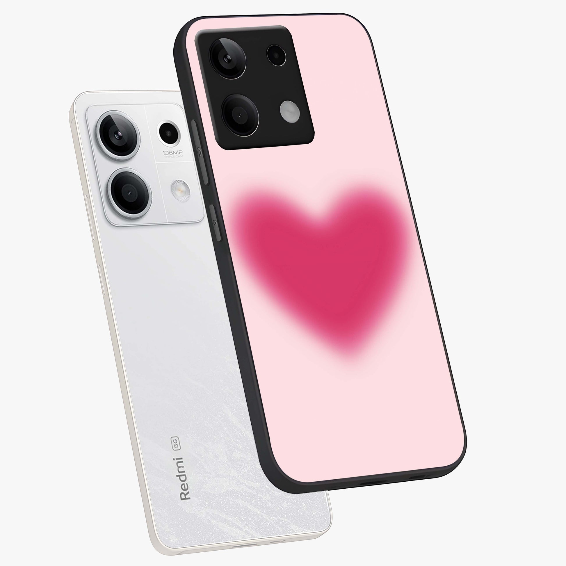 Pink Aura Heart Glass Case displayed in angled mockup highlighting vibrant pink heart design with dreamy aura aesthetic.