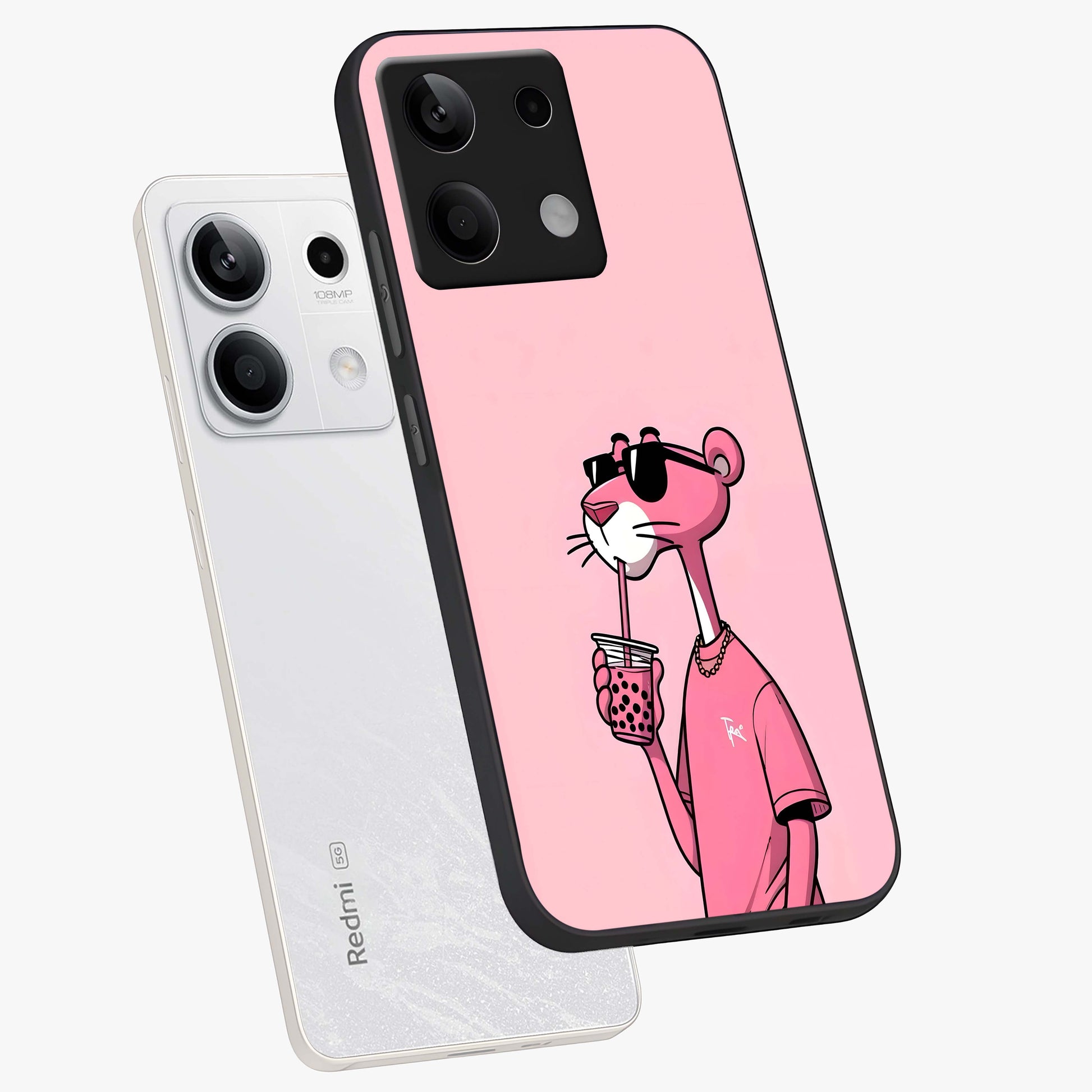 Pink Panther Glass Case displayed in angled mockup highlighting playful cartoon character design with vibrant pink aesthetic.