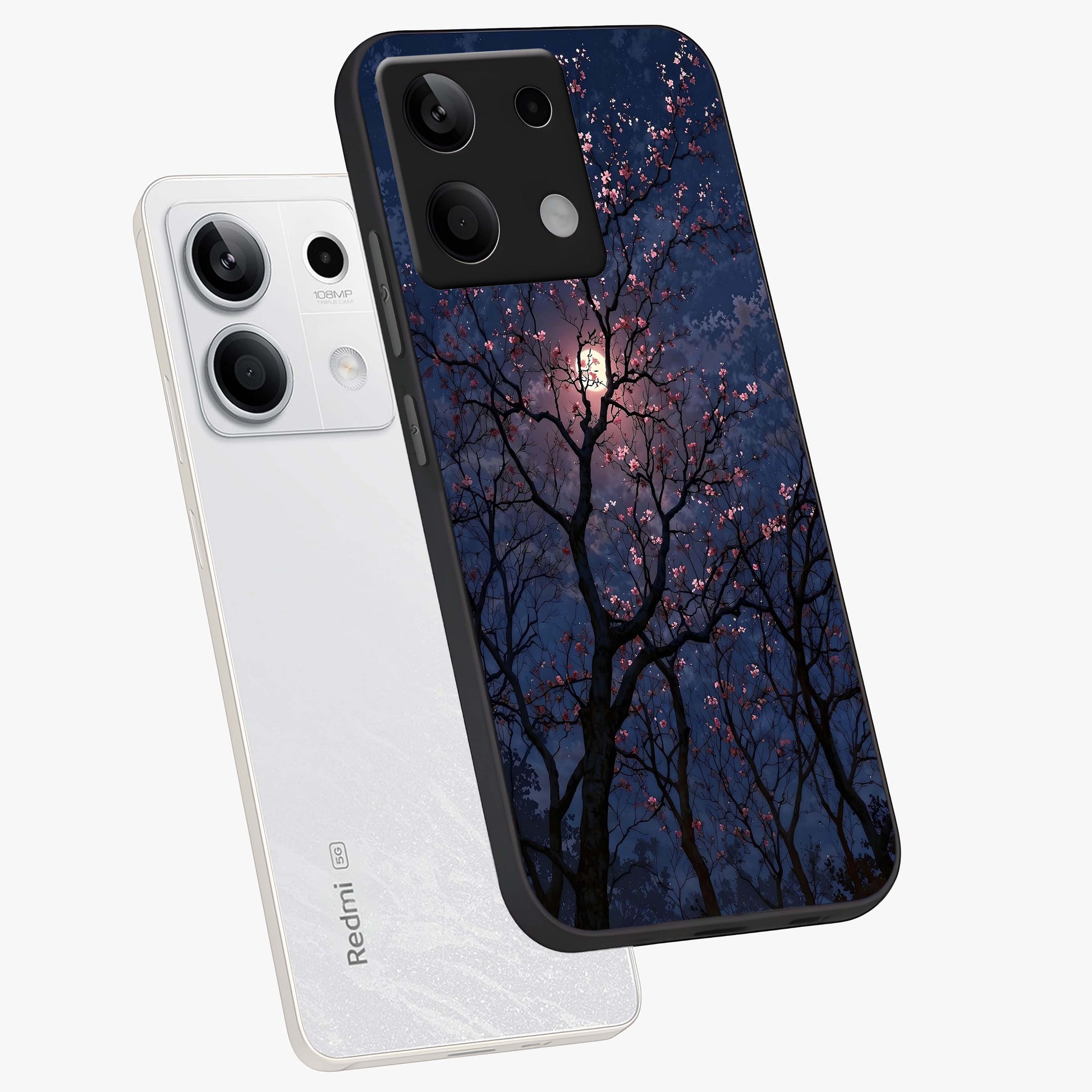 Twilight Sakura Serenade Glass Case displayed in angled mockup highlighting delicate sakura flower design with dreamy aesthetic.