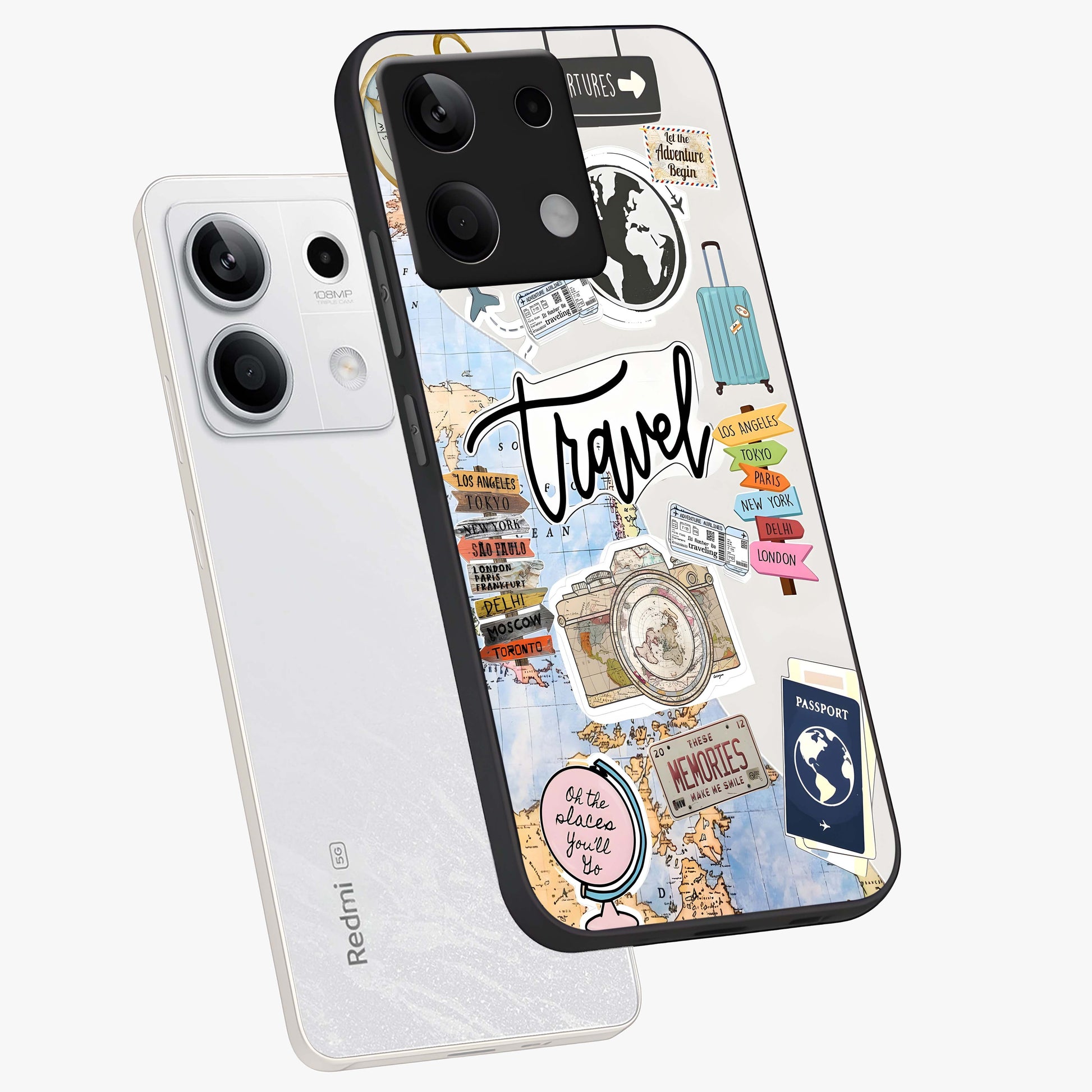 Wanderlust Journal Glass Case displayed in angled mockup highlighting adventure themed design with aesthetic travel vibe.