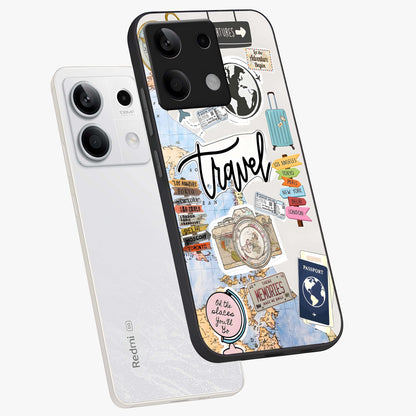 Wanderlust Journal Glass Case displayed in angled mockup highlighting adventure themed design with aesthetic travel vibe.
