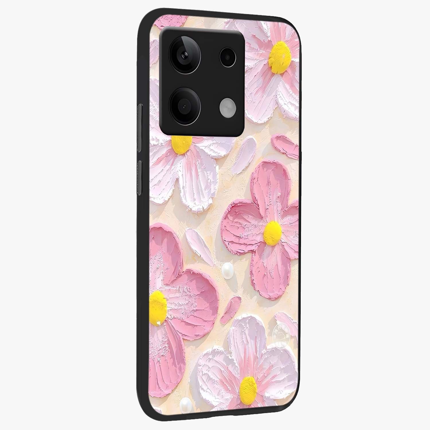 Blush Bloom Texture Glass Case upright view showcasing delicate blush floral texture with modern minimal style.