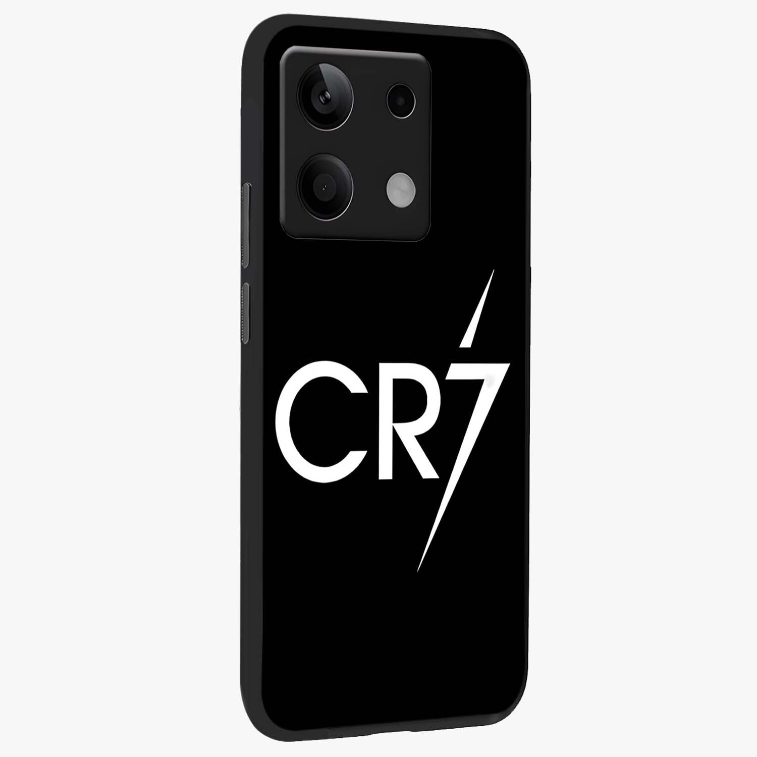 Cr7 Elite Strike Glass Case upright view showcasing energetic football inspired design with modern sports aesthetic.