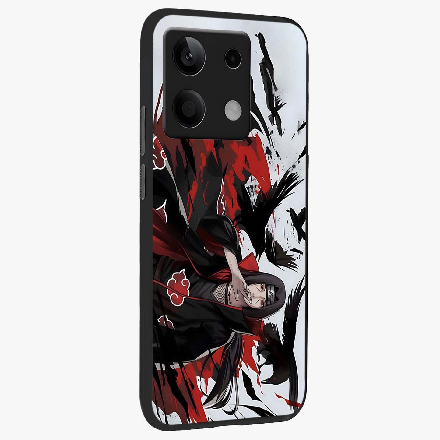 Crimson Crow Illusion Glass Case upright view showcasing striking crow illusion artwork with intense crimson theme.