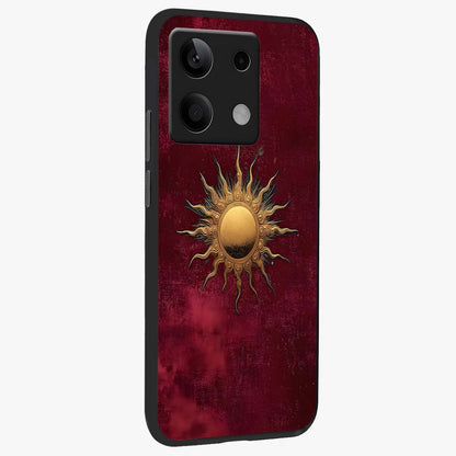 Golden Sun Minimalism Glass Case upright view showcasing simple golden sun artwork with elegant minimalist style.