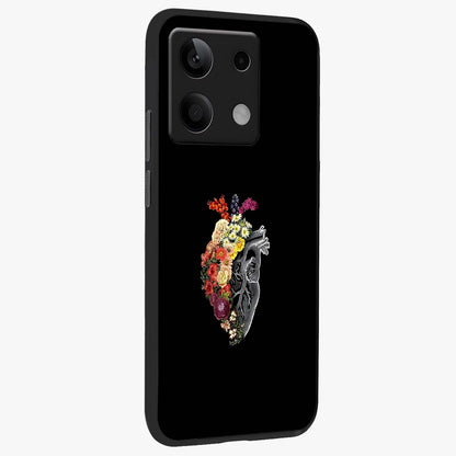 Heart With Flowers Glass Case upright view showcasing decorative heart and floral artwork with sweet romantic theme.