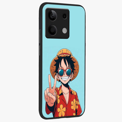 Luffy Summer Anime Vibe Glass Case upright view showcasing dynamic anime artwork with bright adventurous theme.