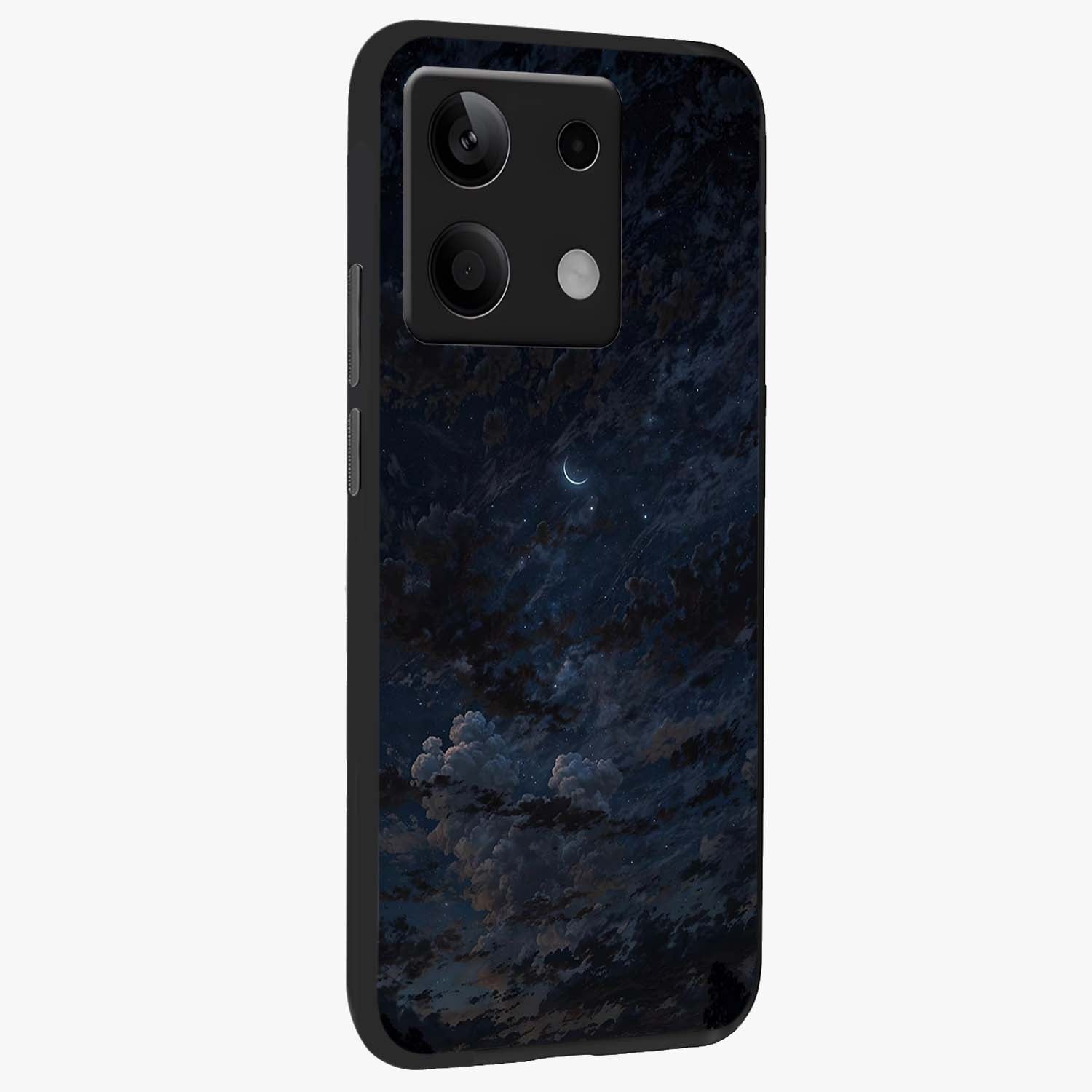 Lunar Veil Silence Glass Case upright view showcasing calm moon themed artwork with serene night atmosphere.