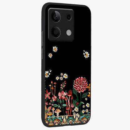Midnight Bloom Pattern Glass Case upright view showcasing decorative floral artwork with deep night themed palette.