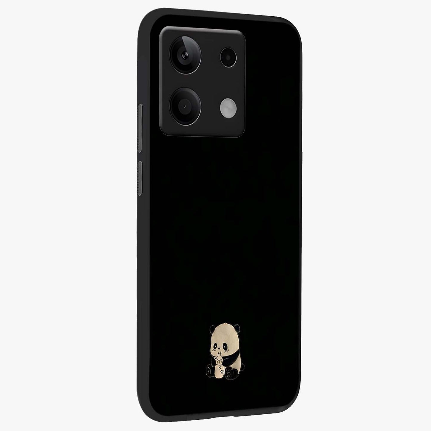 Midnight Panda Love Glass Case upright view showcasing charming panda artwork with playful romantic theme.