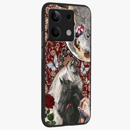Moonlit Royal Stallion Glass Case upright view showcasing dramatic horse artwork with glowing moon themed design.