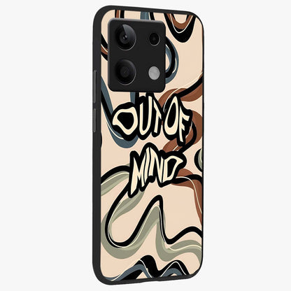 Out Of Mind Glass Case upright view showcasing striking typography artwork with edgy conceptual theme.