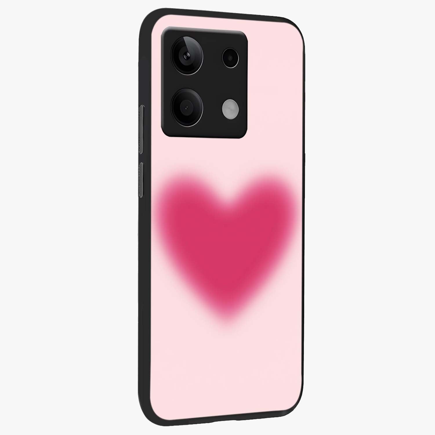 Pink Aura Heart Glass Case upright view showcasing romantic heart artwork with soft pastel theme.