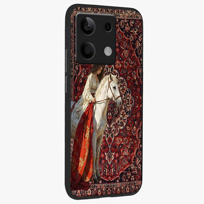 Royal Rider Tapestry Glass Case upright view showcasing detailed rider artwork with classic tapestry theme.
