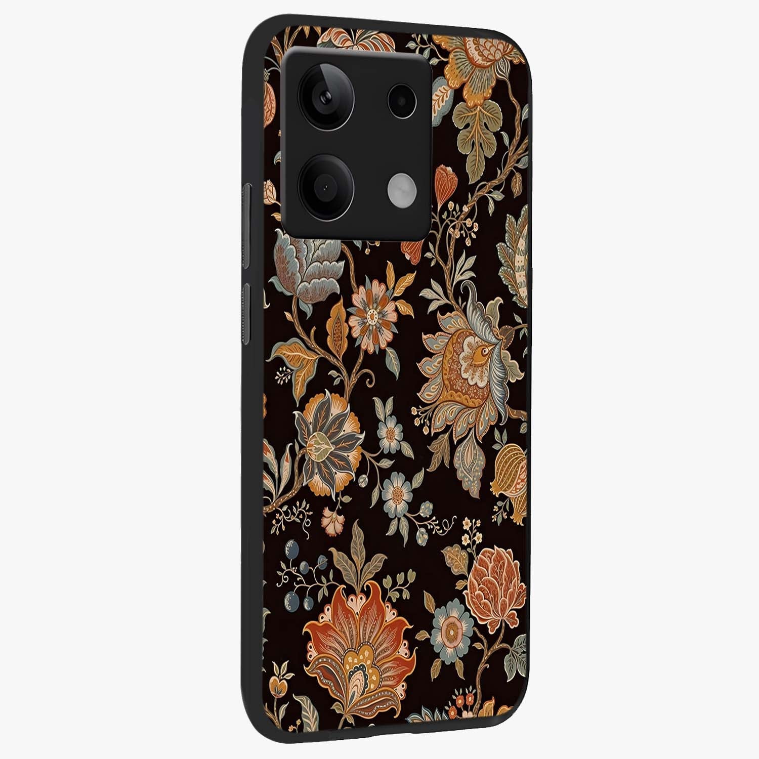 Vintage Floral Dream Glass Case upright view showcasing delicate floral artwork with timeless vintage theme.