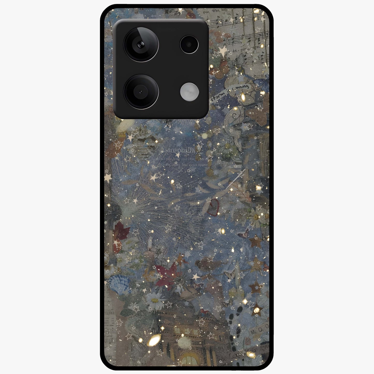 Aesthetic Astrolophia Glass Case showing flat back view with dreamy aesthetic design and glossy glass finish.