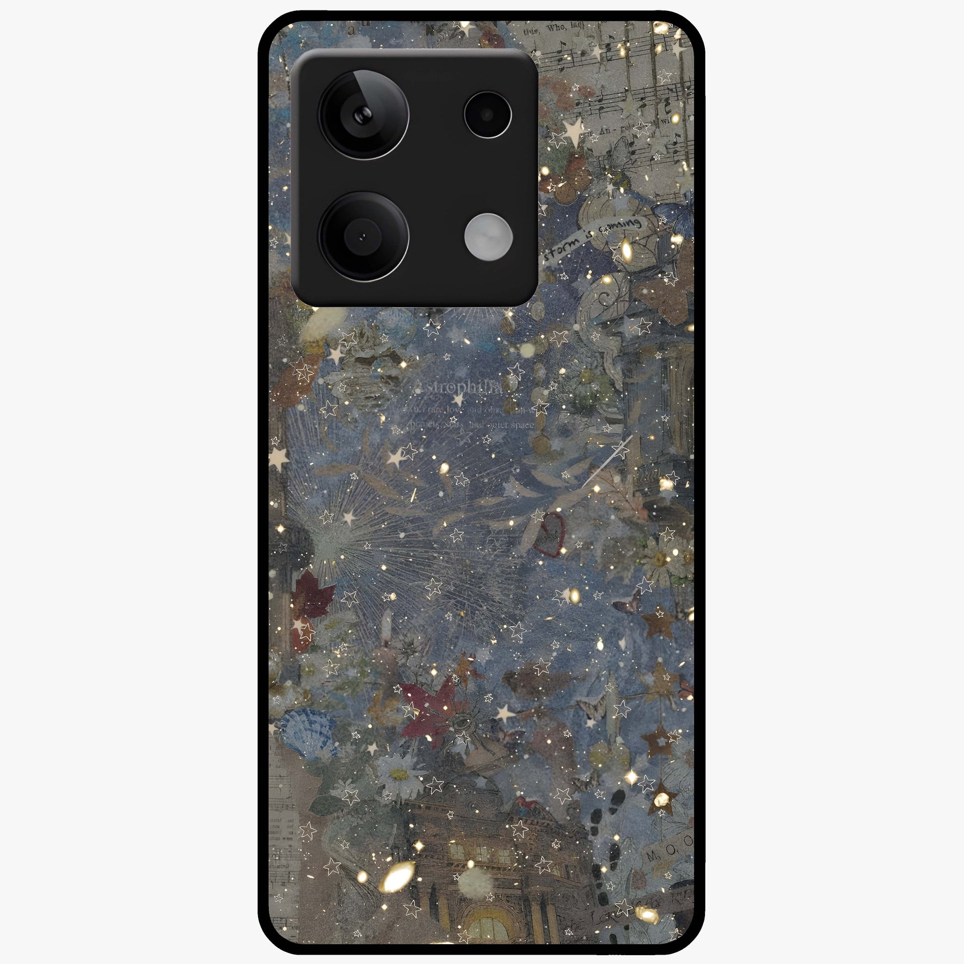 Aesthetic Astrolophia Glass Case showing flat back view with dreamy aesthetic design and glossy glass finish.