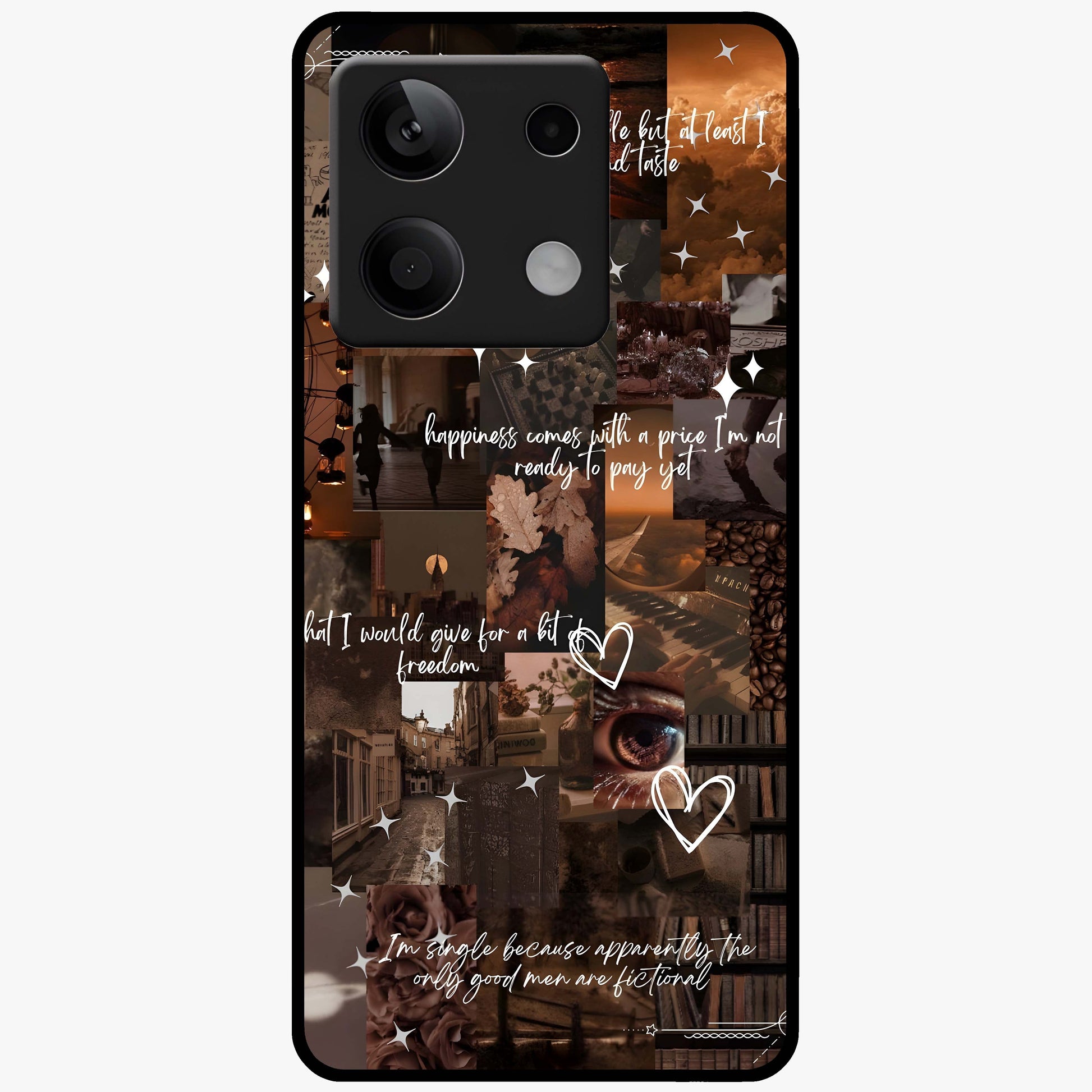 Bittersweet Aesthetic Chaos Glass Case showing flat back view with artistic chaotic aesthetic design and glossy glass finish.