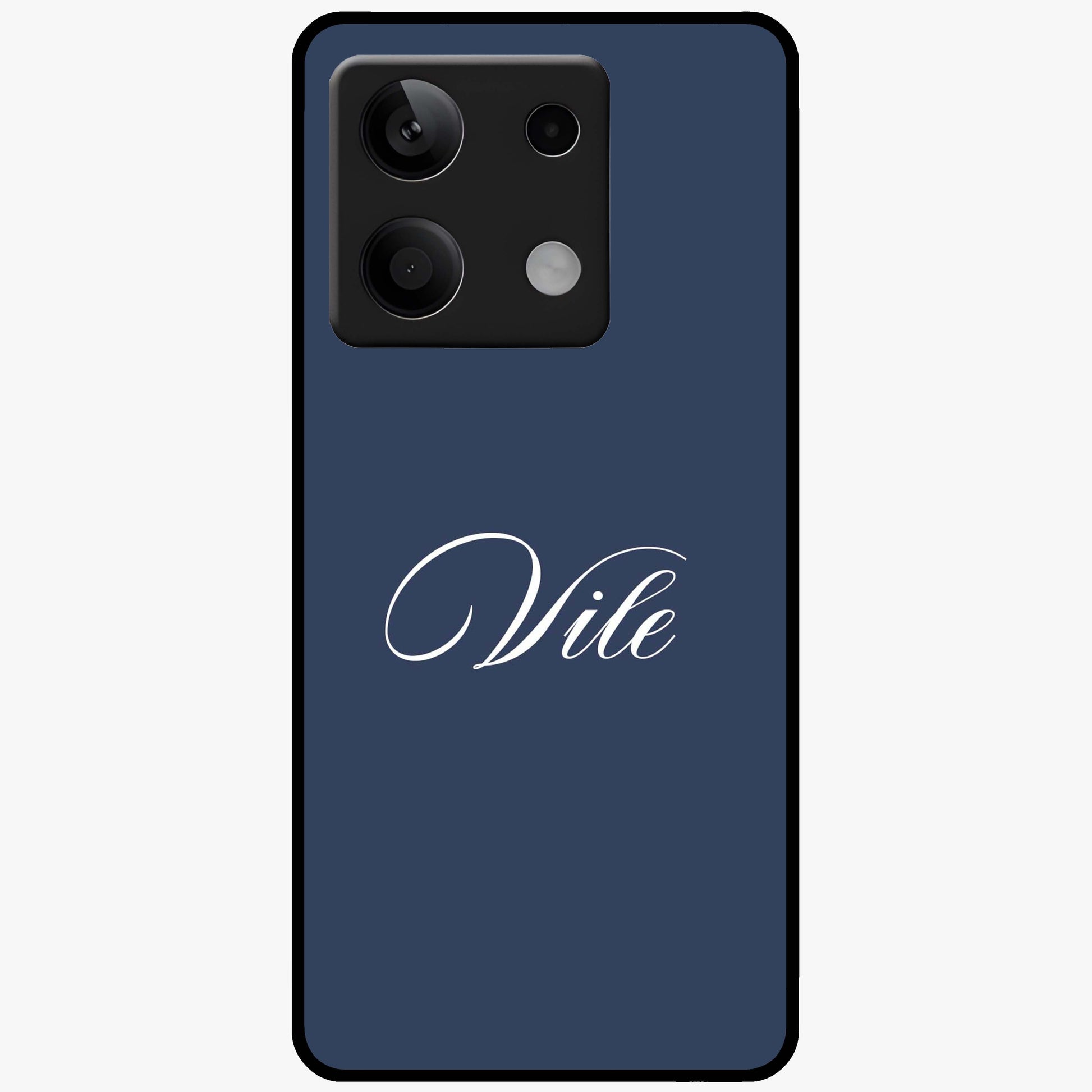 Blue Background Personalized Custom Name Glass Case showing flat back view with minimal blue background and custom name design.